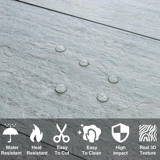 AULIGET 2-Piece Grey Shale Peel and Stick Backsplash Wall Tiles, 6" x 12" PVC Faux Stone Stick on Tiles for Backsplash Kitchen, Bathroom, Laundry Room, Camper, Fireplace
