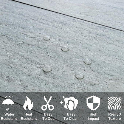 AULIGET 2-Piece Grey Shale Peel and Stick Backsplash Wall Tiles, 6" x 12" PVC Faux Stone Stick on Tiles for Backsplash Kitchen, Bathroom, Laundry Room, Camper, Fireplace
