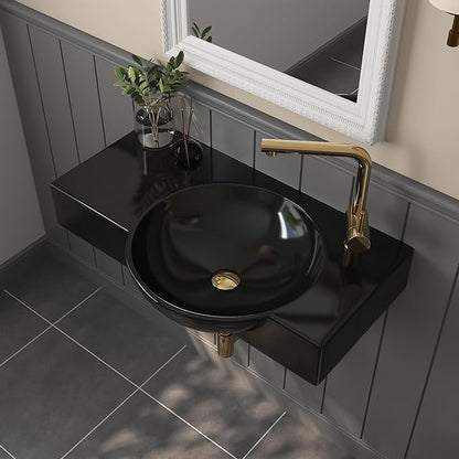 Wall Mounted Bathroom Sink, Deer Valley 30" x 18" Bathroom Vessel Sink, Black Modern Floating Countertop Lavatory Wall Hung Vessel Sink with Right Side Faucet Mount