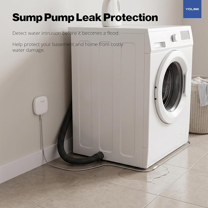 YoLink Water Leak Sensor 2,1/4 Mile World's Longest Range Smart Home Water Leak Sensor,Water Leak Detector with Built-in Siren Up to 105dB,Works with Alexa and IFTTT-YoLink Hub Required,YS7904-UC