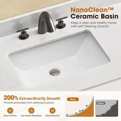 36 Inch Bathroom Vanity with Sink, White | Bathroom Sink Cabinet with Marble Countertop & Backsplash, Soft Closing 2 Doors & 1 Drawer, Adjustable Shelf