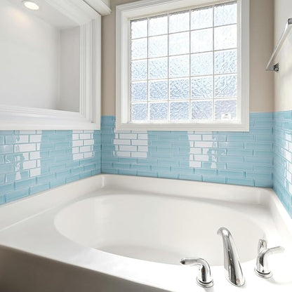 Art3d Seaglass Subway Design Peel and Stick Backsplash, 10-Pack, Aqua Blue | 12 x 12 Inch, Water Resistant, Durable, Easy to Installation, Coastal Style, for Modern Home Decor, Kitchen, Home Improvement