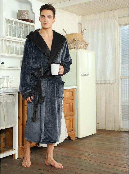 U2SKIIN Mens Hooded Robe, Plush Robes for Men Long Fleece Bathrobe