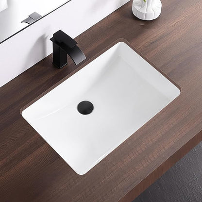 24 Inch Undermount Bathroom Sink Rectangle Undermount Sink White Ceramic Under Counter Bathroom Sinks with Overflow (23.8"x16.3")