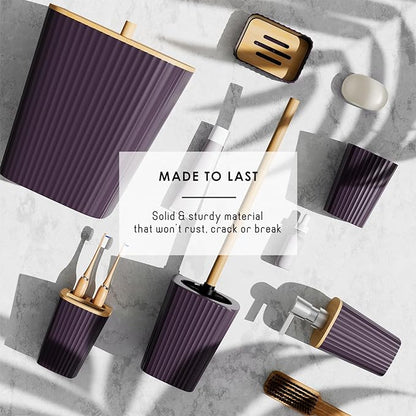 Clara Clark Purple Bathroom Set, Shower Curtain Set, Bathroom Accessory Set | 20 Piece Bathroom Accessories Set with Toothbrush Holder, Soap Dispenser, Soap Dish, Toilet Brush, and Bathroom Trash Can