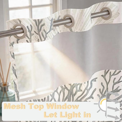 Modern Ocean Cute No Hook Shower Curtain Luxury Nautical Tropical | Kids No Hook Shower Curtain with Snap in Liner, Waterproof Ringless Shower Curtains for Bathroom 72x74 Inch Blue