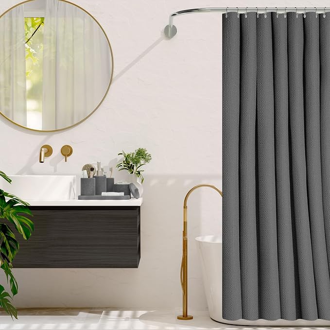 Clara Clark Bathroom Set - Grey Bathroom Accessories Set, 24PC Bathroom Accessory Set, Bathroom Sets with Shower Curtain Set, Adhesive Corner Shower Caddy Hanging & Soap Dispenser