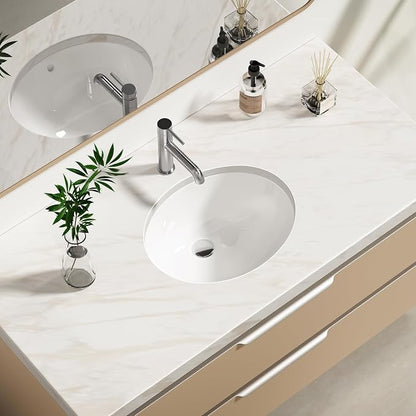 Enbol 15x12 inch Oval Undermount Ceramic Bathroom Sink - White Porcelain Vessel Lavatory Basin with Overflow, Countertop Vanity Sink ECU1512