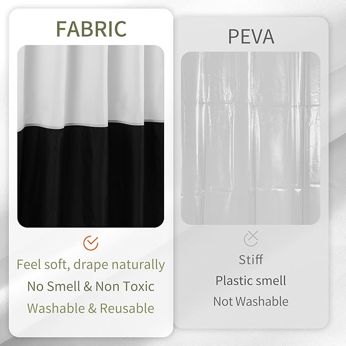 ALYVIA SPRING Waterproof Fabric Shower Curtain or Liner Black/White, 72x72 | 3 Magnets, Soft Cloth & Hotel Quality, Machine Washable, Light-Weight, Standard Size