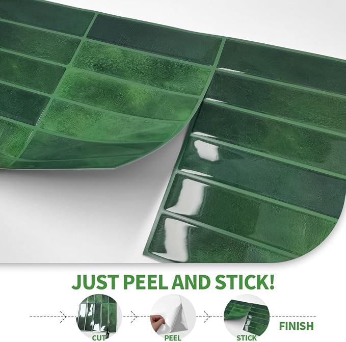 Peel and Stick Backsplash 3D Wall Tiles,Self-Adhesive,Oil Proof,Waterproof, Removable Wall Panels for Kitchen & Bathroom,Modern Design, Easy Install (10.7ft，12x9 inch,14 Pack) (Green)