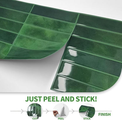 Peel and Stick Backsplash 3D Wall Tiles,Self-Adhesive,Oil Proof,Waterproof, Removable Wall Panels for Kitchen & Bathroom,Modern Design, Easy Install (10.7ft，12x9 inch,14 Pack) (Green)