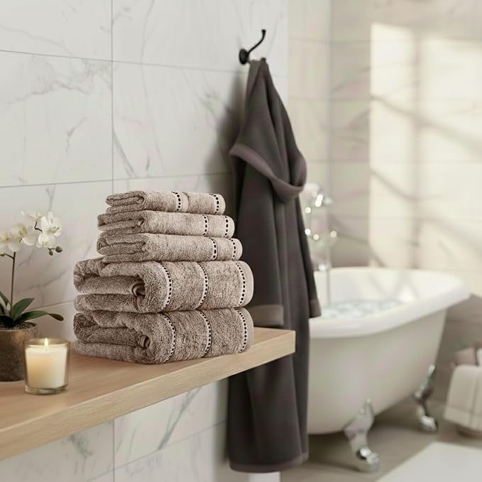 Lavish Home Bathroom Towels Set, Bathroom Accessories, Taupe, Set of 6