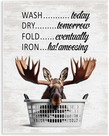 Sassy Moose Laundry Humor, 11 x 14 Inch Mounted Print on Wall Plaque | Stupell Industries · By Lettered and Lined · Ready to hang · Fun farmhouse charm for bathroom or laundry room · Made in USA