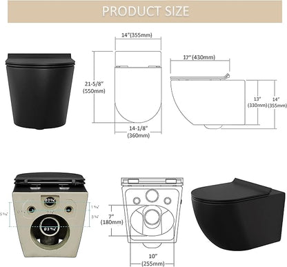 MEJE Wall Hung Toilet Bowl including Soft Close Seat,Dual Flush,Matte Black (Seat Included)