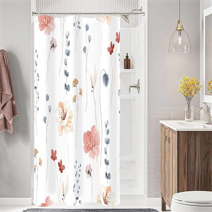 Coral Beige Watercolor Floral Fabric Shower Curtain, 54x78 | Waterproof Fabric, Modern Minimalist Floral Print, Machine Washable, Rustproof Grommets, for Bathroom Home, Stall