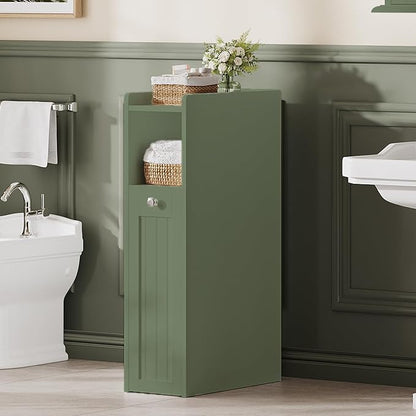 ChooChoo Slim Bathroom Storage Cabinet with Slide Out Drawers | Narrow Storage Organizer with Hidden Storage, Freestanding Toilet Paper Holder, Bathroom Cabinet for Small Places, Green