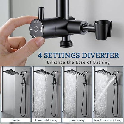 G-Promise Metal Shower Diverter with Low Handheld Holder (Brushed Nickel) | 10 Inch Downward-Extend Bracket for All Heights, 4 Spray Modes with Pause, Anti-Leak, Easy Install, Universal Replacement
