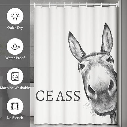 Funny Donkey Shower Curtain Waterproof Fabric Shower Curtain Set Washable Farmhouse Bathroom Decor Bath Curtains with 12 Hooks 72x72 inch (Donkey)