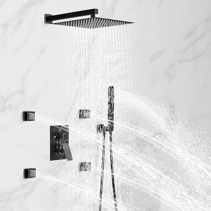 RUMOSE Rainfall Shower System with 4 Full Body Jet 4 Mode Shower Faucet Set | 12 Inch Rain Shower Head, 2 in 1 Handheld Spray, Oil Rubbed Bronze Brass Shower Jet Shower Fixtures, Wall Mounted