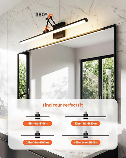 Morden Bathroom Light Fixtures,Black Vanity Lights, 360°Rotatable 24IN Vanity Fixture Over Mirror with 5CCT&Dimmable Wall Lamp, Eye-Friendly Led Bath Bar For Makeup Shaving-ETL, Ideal Gift for Holiday