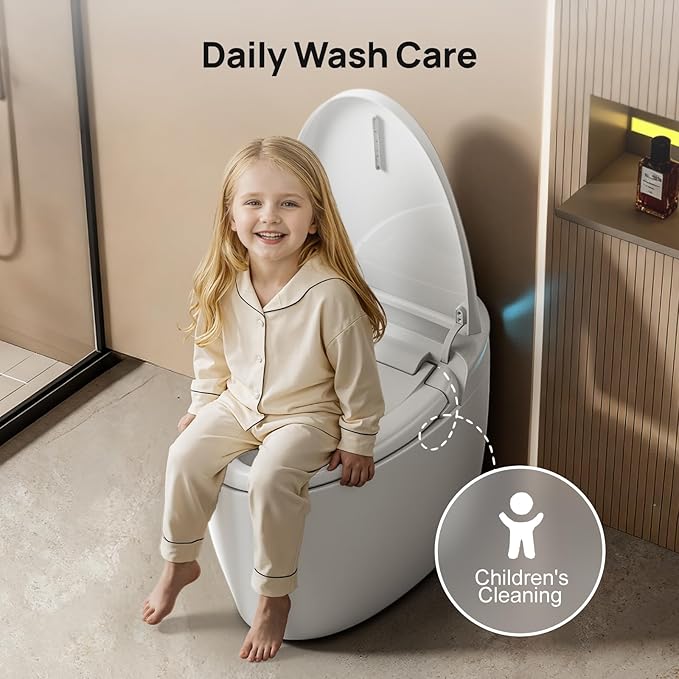 Smart Toilet with Bidet Built-in: Bidet Toilet with 4 Washing Modes Child Friendly, Toilet Bidet with Heated Seat, One Piece Toilet with Warm Water, Dryer, Remote, Foot Sensor, Auto Flush Lid&Seat