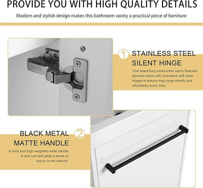 Malwee 18" Floating Bathroom Vanity with Sink, 18 inch Modern White Wall Mounted Bathroom Cabinet Combo for Small Space, Narrow Bath Wall-Hung Vanity Set with 1 Ceramic Basin and 1 Door(18gwh)