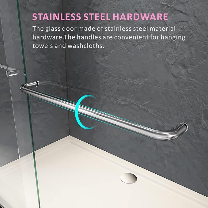 Bathtub Sliding Glass Shower Doors,56-60 inch W x 62 inch Height Shower Doors with 1/4 inch(6mm) Clear Tempered Glass,Semi-Frameless Bypass Tub Doors with Stainless Steel Brushed Nickel Handles