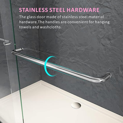 Bathtub Sliding Glass Shower Doors,56-60 inch W x 62 inch Height Shower Doors with 1/4 inch(6mm) Clear Tempered Glass,Semi-Frameless Bypass Tub Doors with Stainless Steel Brushed Nickel Handles