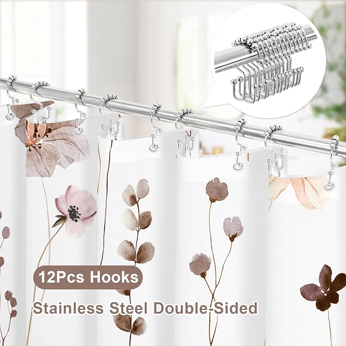 Extra Long 3 in 1 Shower Curtain Set, 72x84 | Extra Long 3 in 1 Shower Curtain Set, PEVA Liner Set & 12 Double Sided Steel Hooks, Waterproof Fabric Bathroom Curtain