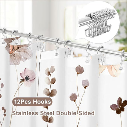 Long 3 in 1 Shower Curtain Set, 72x78 | Long 3 in 1 Shower Curtain Set, PEVA Liner Set & 12 Double Sided Steel Hooks, Waterproof Fabric Bathroom Curtain