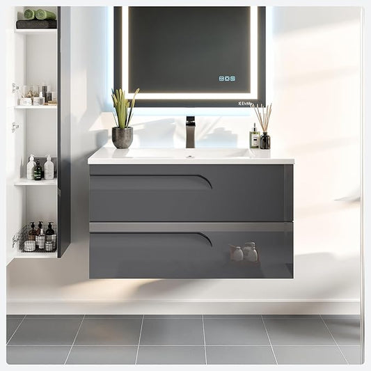 Eviva Joy 40 in. Gray Wall MountSingle Sink Bath Vanity with Porcelain Top and Integrated Sink