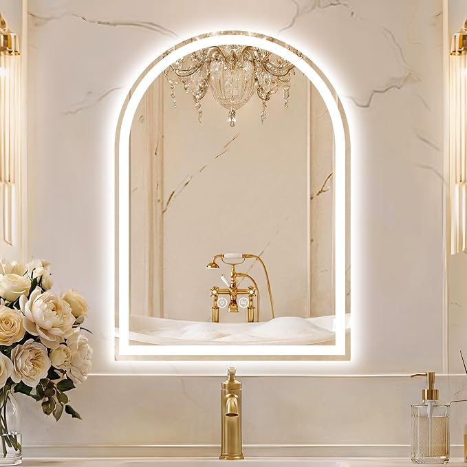 Arched LED Bathroom Mirror with Lights, 20" x 28" Lighted Vanity Mirror | Anti-Fog, Dimmable 3 Colors, Backlit + Frontlit, HD Shatterproof Tempered Glass, Memory Function