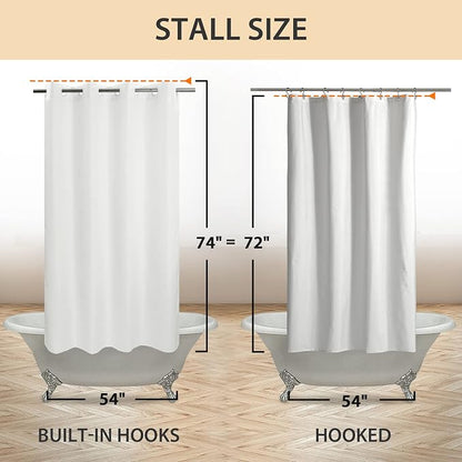 River Dream No Hook Stall Shower Curtain or Liner Microfiber White, 54x74 | Waterproof Fabric Shower Curtain Set, Bottom Magnets, Soft & Machine Washable, 54W x 74H