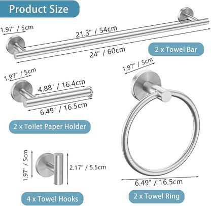 Newfun 10-Pieces Brushed Nickel Bathroom Hardware Set 24 Inch | Includes 24 Inch Towel Racks for Bathroom Wall Mounted, Toilet Paper Holder, Towel Hooks, Towel Rings for Bathroom Wall