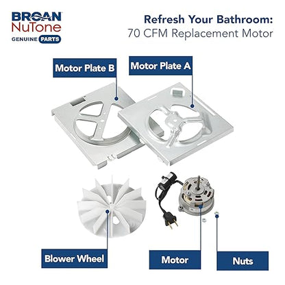 Broan-NuTone RE70BN 70 CFM Bathroom Exhaust Fan Replacement Motor Kit, Easy DIY Replacement Motor Kit for 70 CFM and 50 CFM Bath Fans, White