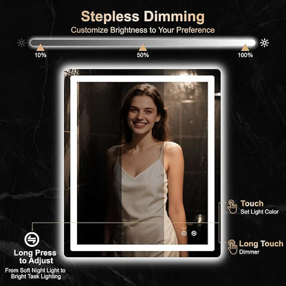 36x30 LED Bathroom Vanity Mirror with Lights, Anti-Fog, Dimmable | Front & Backlit with 3 Color Modes and Memory, 5mm Shatterproof Glass, Plug-in or Hardwired, Horizontal or Vertical