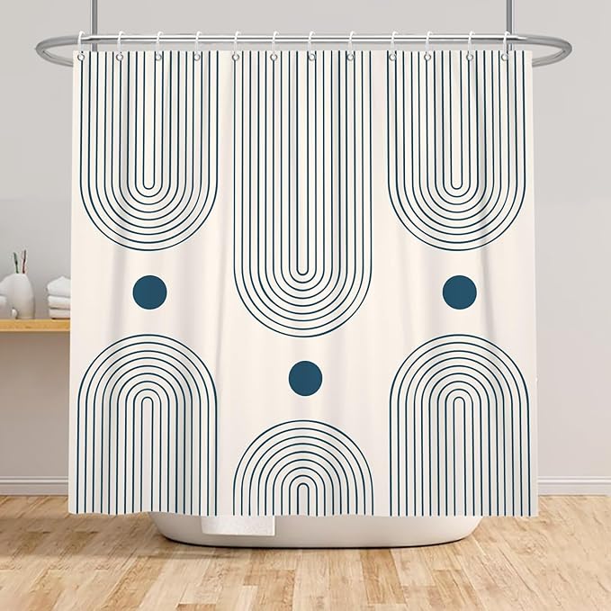 Mid Century Modern Shower Curtain Abstract Minimalist Arch Sun Lines Geometric Aesthetic Bath Curtain Boho Bathtub Decorations Waterproof Fabric Bathroom Curtain with Hooks 60x72 inch