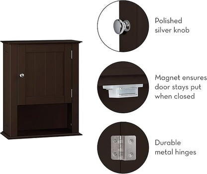 RiverRidge Ashland Bathroom Cabinet Espresso Single Door Compact Wall Mount Storage Medicine Cabinet for Bathroom