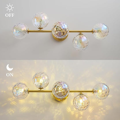 Gold Bathroom Vanity Light Fixtures: Modern Wall Scones With Stained Glass Shades - Globe Makeup Lighting Fixture over Mirror - Brass Ball Powder Room Vanities Lights for Bathroom Bulbs not Included