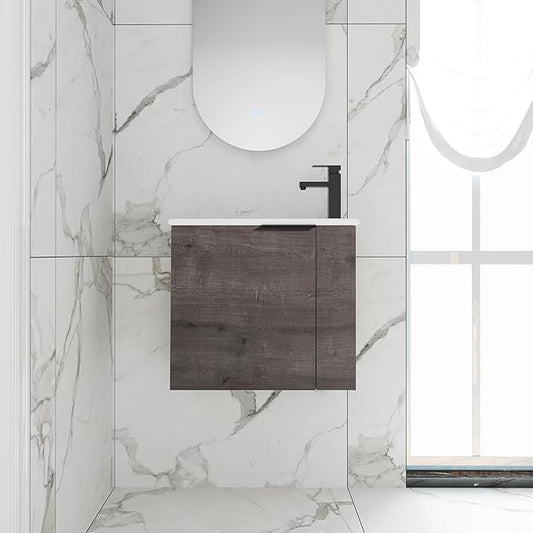 22 Inch Wall Mounted Bathroom Vanity, 22'' Floating Bathroom Vanity with Sink, Single Sink Cabinet Combo, Modern Storage Cabinet, with Soft Closing Door, Grey