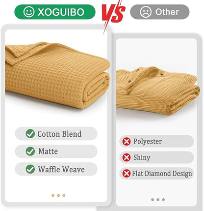 Waffle Weave Shower Curtain - Gold Cotton Fabric Texture Heavyweight Shower Curtains for Bathroom,Washable,72Wx72L
