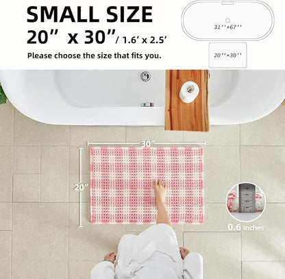 TYUU Waffle Bath Mat, Cute Bathroom Rugs Non Slip, 30x20 Pink & White | Super Absorbent Quick Dry Bath Rug, Non-Slip Backing, Soft Waffle Washable Farmhouse Bathroom Mats, Tub, Shower & Home Decor