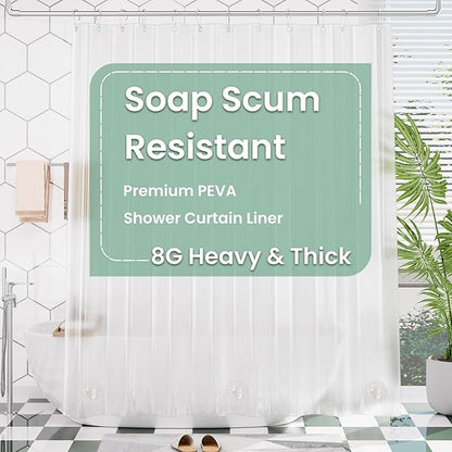 AmazerBath Frosted Shower Curtain Plastic 72x72 Inches, Heavy Duty Shower Curtain Waterproof, Thick PEVA Shower Curtains for Bathroom with 3 Big Clear Weighted Stones and 12 Rustproof Grommets