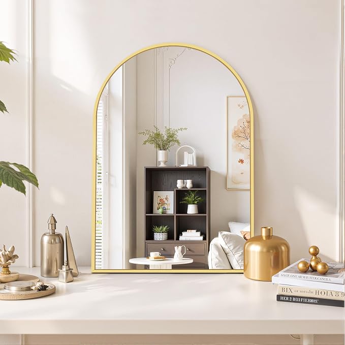 Arched Wall Mirror 30x20 Inch Gold Bathroom Vanity Mirror with Metal Frame | Modern Arch Mirror for Bedroom, Living Room, Entryway, Wall Mounted Decorative Mirror
