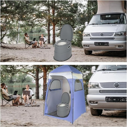 Convenient Grey Portable Toilet,Outdoor Indoor porta potty | Removable Inner Bucket, Removable Toilet Paper Holder, Simple Install Design,Portability for Camping, RV, Travel,Beach,Boat