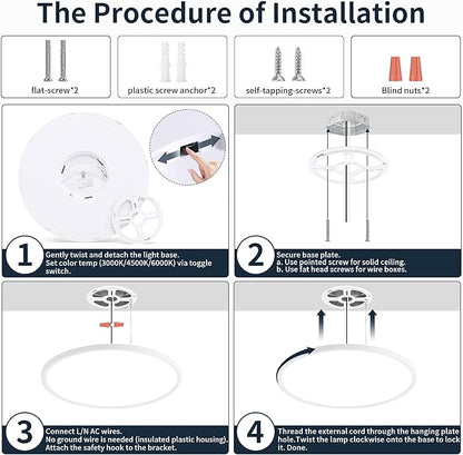 MOONSEA 16 Inch Flush Mount Ceiling Light Fixture 28W - Dimmable 3000K/4500K/6000K Selectable Kitchen Light Fixtures 2800lm, Round Lights Fixture Ceiling Mount for Bathroom, Hallway, Bedroom, White