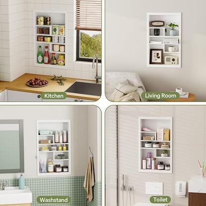 14x24 Medicine Cabinet Recessed Stainless Steel, with 5 Compartments Medicine Cabinet Organizer, Stainless Steel Wall Niche, Bathroom Wall Cabinet, Recessed Bathroom Cabinet, White