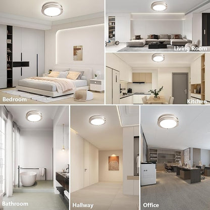 10inch LED Flush Mount Ceiling Light Fixture Dimmable Brushed Nickel, Easy Install LED Ceiling Lamp Fixture Without Flicker, Super Bright 24W 2400LM 5000K 4-Pack