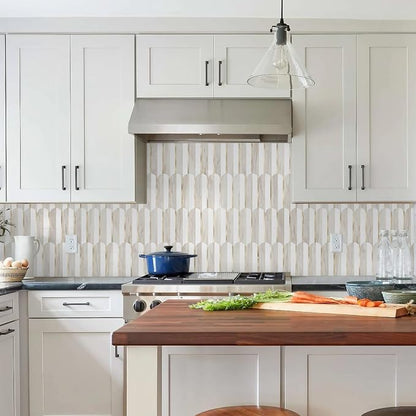 Vamos Tile Peel and Stick Backsplash Seamless Tile for Kitchen and Bathroom,1-Sheet White and Glossy Wooden Marble PVC Mixed Light Gold Self Adhesive Fish Scale Metal Mosaic Tiles