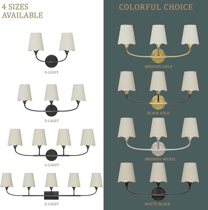 Morauroral Bathroom Light Fixtures Over Mirror, 2 Light Vanity Light for Bathroom, Black Vanity Light Fixtures with Fabric Linen Shade, E26 Socket Sconce Wall Decor(ETL Listed)